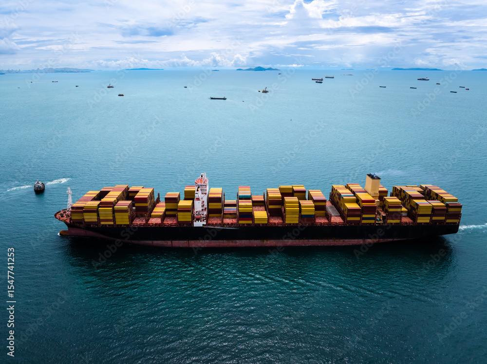 Fototapeta premium shipping logistic cargo container ship import export goods and distributing products to dealer and consumers across worldwide by container ship business and industry transportation