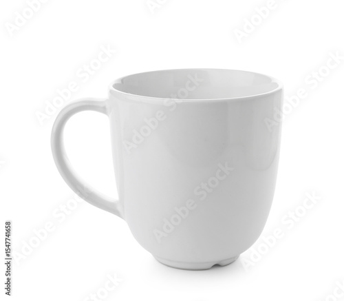 Empty ceramic mug on white ...