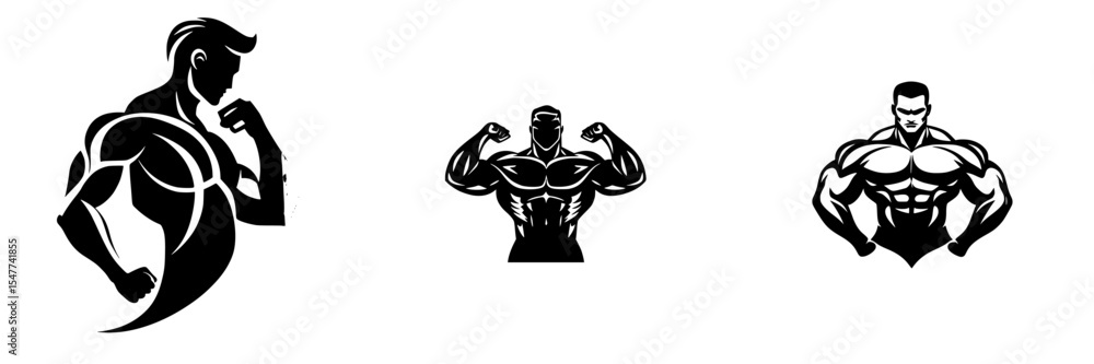 Fototapeta premium Set of black fitness icons representing strength and muscularity for use in health and wellness designs