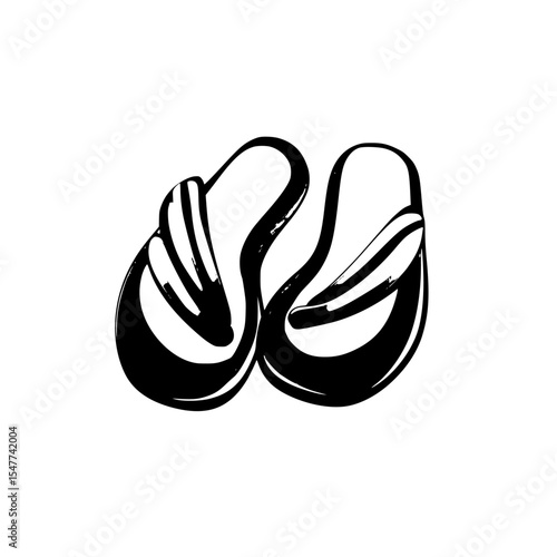 Black icon of flip-flops representing casual summer footwear for relaxed outdoor activities, located in a minimalistic style setting