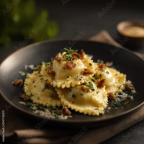 Wallpaper Mural Ravioli dish presented elegantly, highlighting its perfect texture and rich, flavorful sauce. Italian food photography Torontodigital.ca