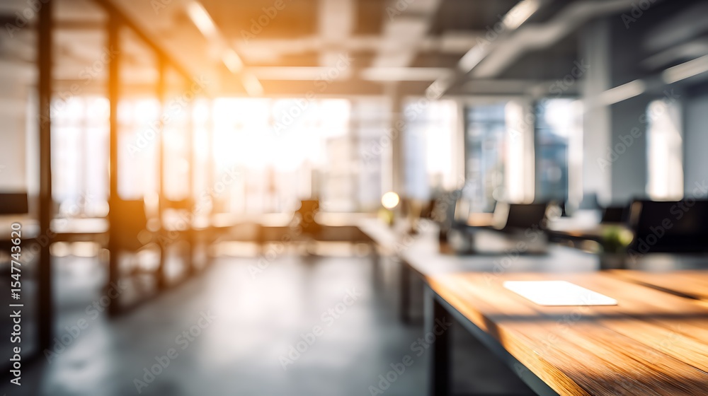 Modern office space blurred background for business and coworking with sunlight and window view concept Modern office space blurred background for business and coworking with sunlight and window view concept