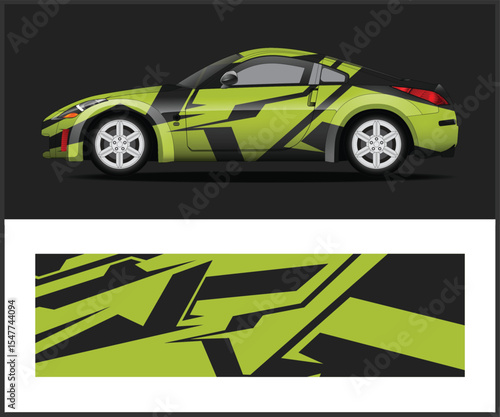 Sport Car Wrap Design with Lime Green and Black