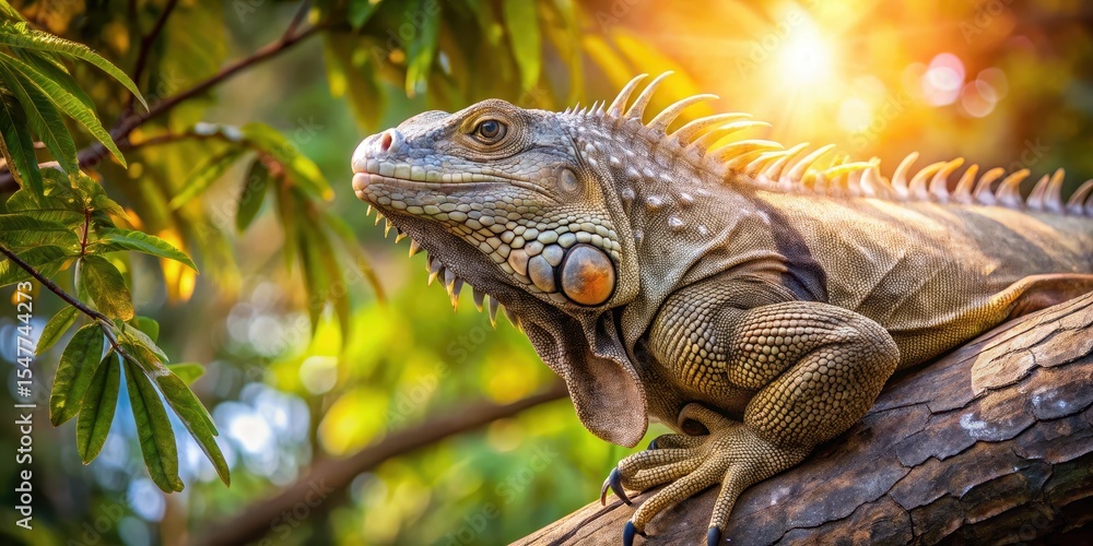 Obraz premium A large iguana perches on a thick