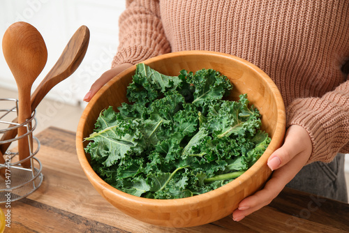 Fresh green kale leaves in ...