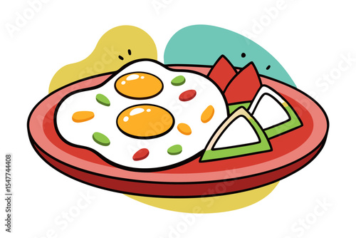Traditional Chilaquiles with Egg and Salsa Vector