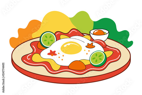 Mexican Breakfast Chilaquiles Vector Illustration