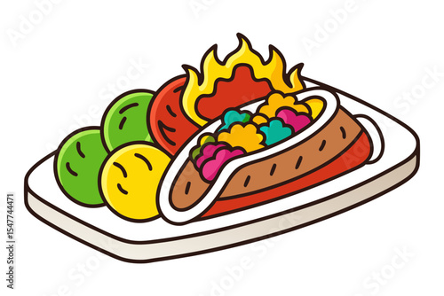 Sizzling Beef Fajita Plate Vector Artwork