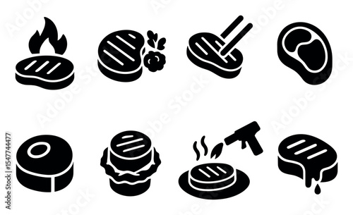 Food, cooking filled icon set. grill, barbecue, cuisine symbols collection