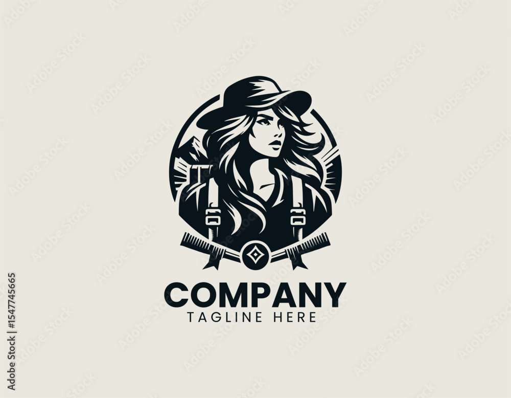 Obraz premium Brave Adventure Girl Exploring Wilderness Freedom Dynamic Outdoor Vector Logo Design