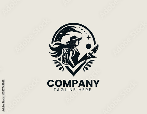 Brave Adventure Girl Exploring Wilderness Freedom Dynamic Outdoor Vector Logo Design
