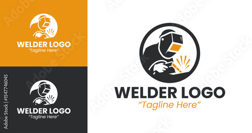 Powerful Industrial Welder Logo Design with Modern Black and Yellow Colors