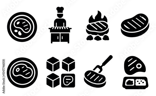 Barbecue, grilling solid icon set. bbq, cookout symbols solid collection