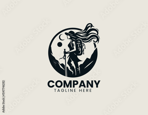 Brave Adventure Girl Exploring Wilderness Freedom Dynamic Outdoor Vector Logo Design