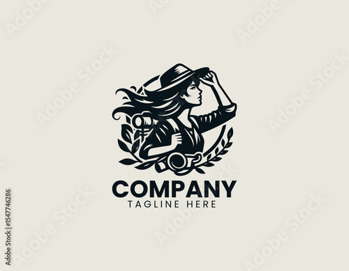 Brave Adventure Girl Exploring Wilderness Freedom Dynamic Outdoor Vector Logo Design