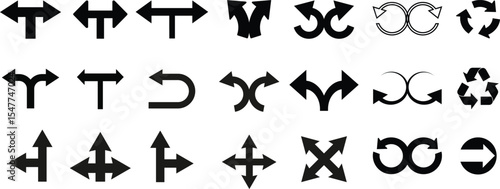 Arrow icon set. vector black arrow vector icon pack Left, right road direction arrow. Road signpost symbol. Vector illustration. white backgund