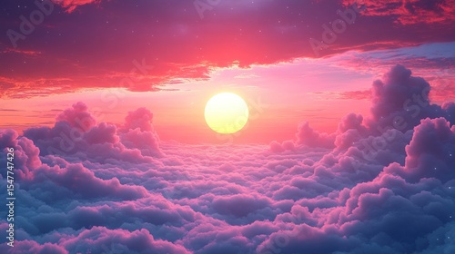 Radiant Cumulus Clouds at Sunset Over a Forest Horizon