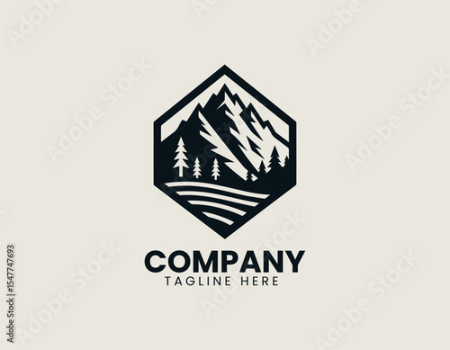 Stylized north peak mountain logo in vector format for nature exploration and travel identity design