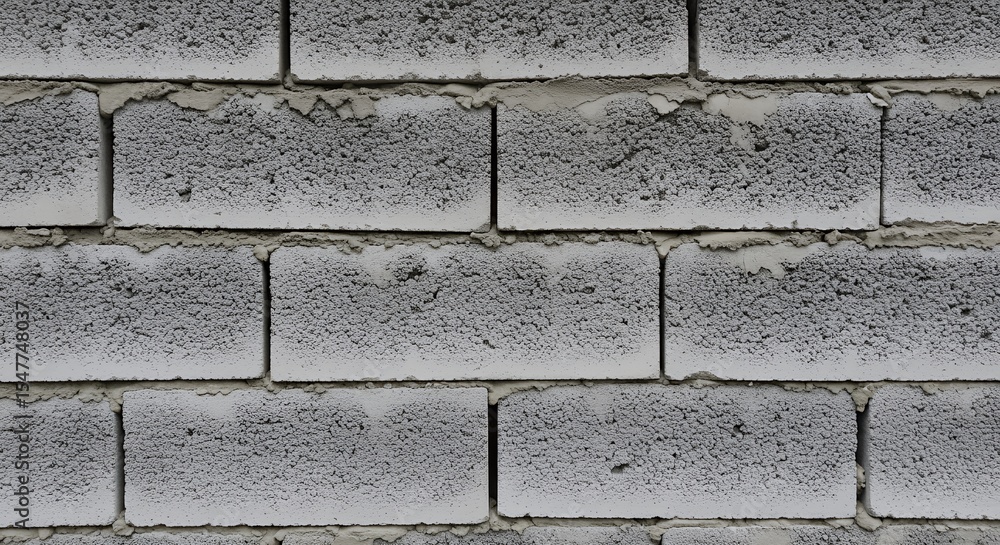Obraz premium Close-up of a Grey Concrete Block Wall with Uneven Mortar