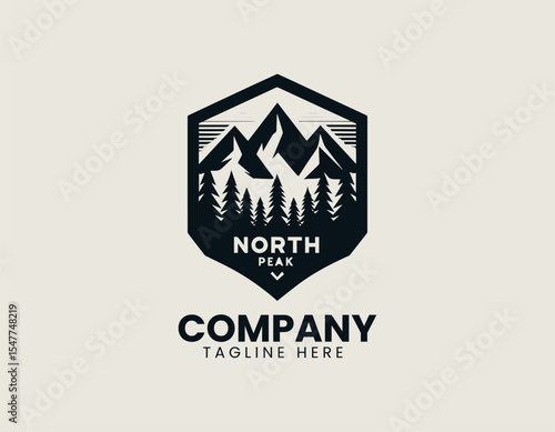 North mountain peak vector logo illustration in bold minimal style for adventure and travel themes