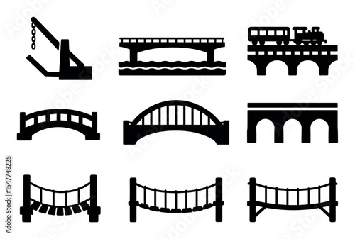 Bridge, infrastructure solid icon set. transportation, architecture symbols solid style