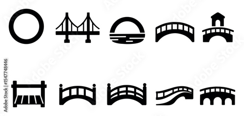 Bridge silhouette icon set. collection of architectural, structure, span icons