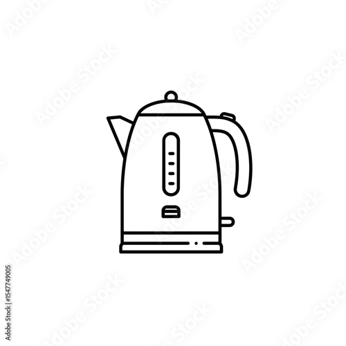 Electric kettle in minimalist line art style for kitchen decor   on a transparent background