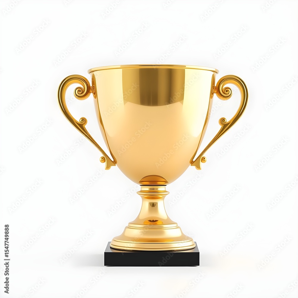 Minimalist Golden Trophy on White Background in Studio Lights for Award and Recognition Concepts; Use for marketing materials, print advertisements, social media graphics, and event promotions Minimalist Golden Trophy on White Background in Studio Lights for Award and Recognition Concepts; Use for marketing materials, print advertisements, social media graphics, and event promotions