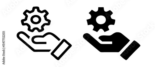 Gear in hand icon. Cogwheel symbol. Flat and line icons. Vector