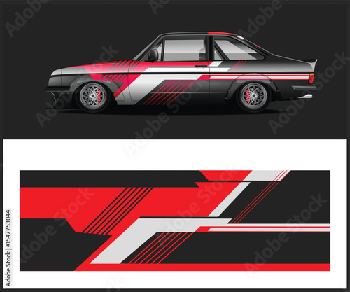 Racing Car Wrap Design with Red and Black Graphics