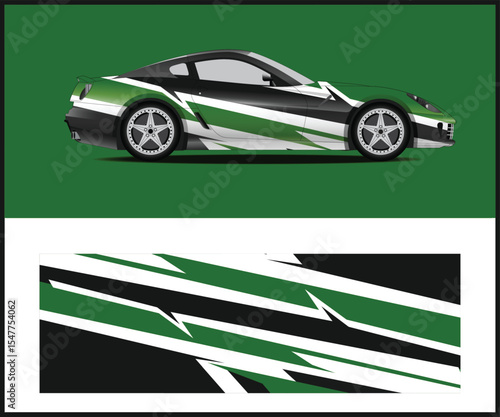 Racing Car Wrap Design with Green and Black Stripes