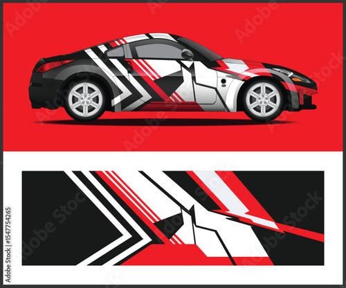 Sport Car Wrap Design with Red and Black Graphics