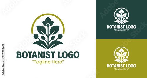 Fresh Botanist Logo with Nature Elements in Green and Gold for Eco-Friendly Brands