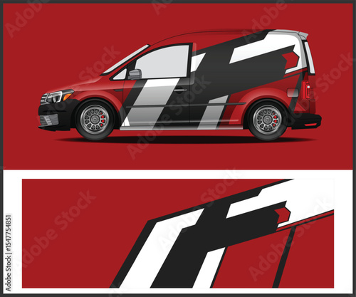 Red Van with Abstract Graphic Wrap Design van