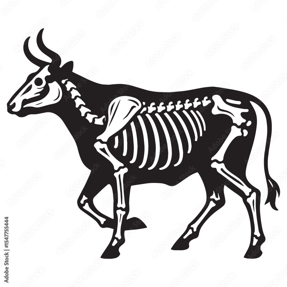 Fototapeta premium An agricultural legacy in bone – Cow skeleton silhouette in defined Cow skeleton vector – Cow skeleton illustration