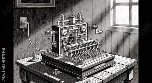 Old-Style Illustration: Morse Code Telegraph - Vintage Communication
