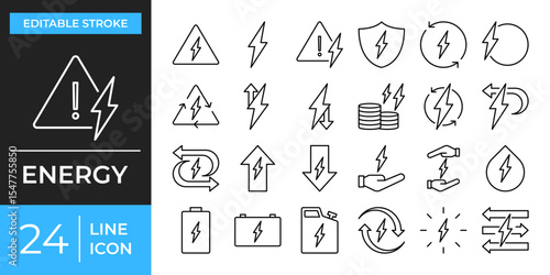 Energy outline icon set. Containing power, electricity, battery, environment, sustainable, industry and more. Vector illustration