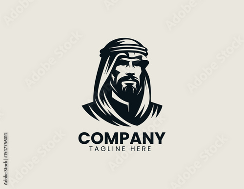 Arabian man profile wearing turban and beard over circular badge representing noble cultural elegance