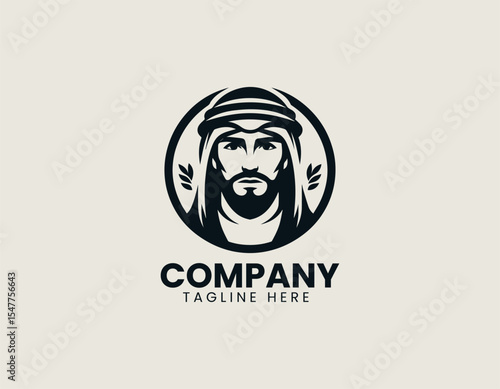 Arabian man silhouette wearing keffiyeh depicted within circular emblem conveying dignified cultural identity