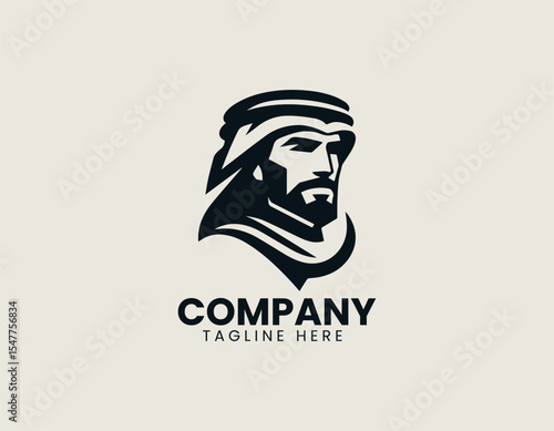 Arabian man silhouette wearing keffiyeh depicted within circular emblem conveying dignified cultural identity