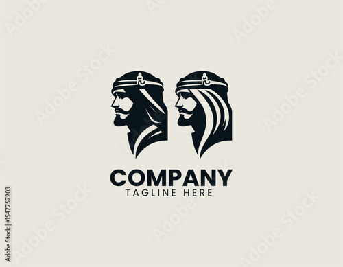 Arabian man silhouette wearing keffiyeh depicted within circular emblem conveying dignified cultural identity