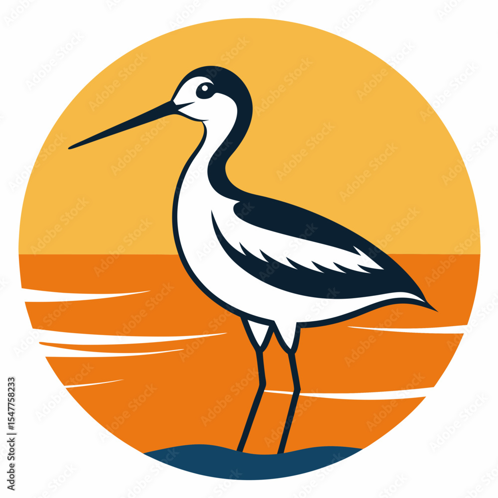 Fototapeta premium Shorebird Silhouette with Sunset Beach Background