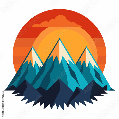 Sunset Behind Blue Mountain Peaks Illustration
