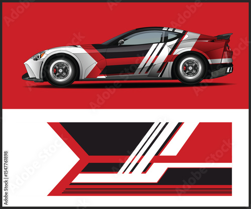 Red Black and White Sports Car Wrap Design