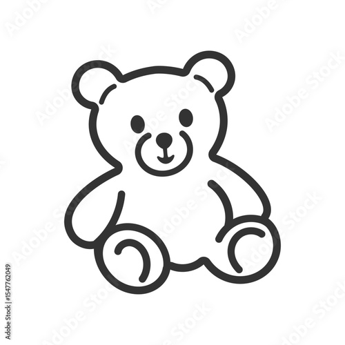 Cartoon-style black contour teddy bear – charming and simple vector illustration great for baby products, invitations, and nursery wall art.