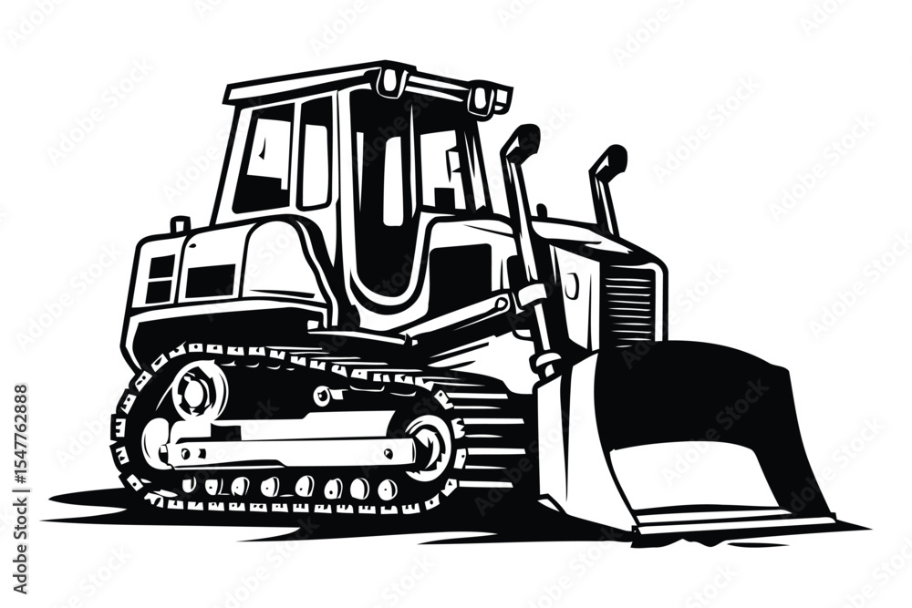 Naklejka premium Vintage bulldozer vector with excavator and bulldozer logo on white background