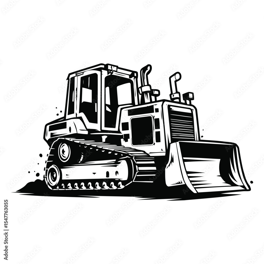 Naklejka premium Vintage bulldozer vector with excavator and bulldozer logo on white background