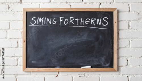Blank chalkboard with writing space in wooden frame on wall  