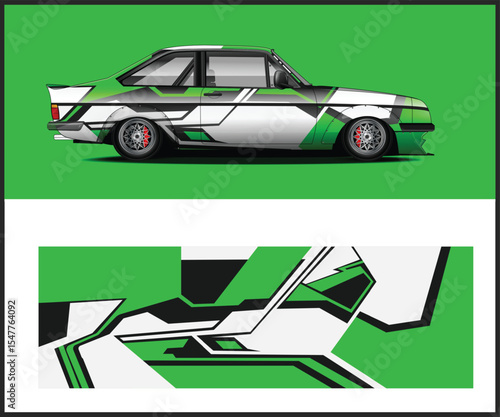 Green and White Race Car Wrap Design Template