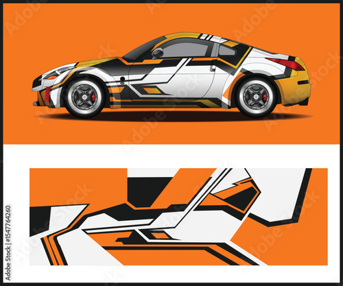 Abstract Orange and Black Sports Car Wrap Design